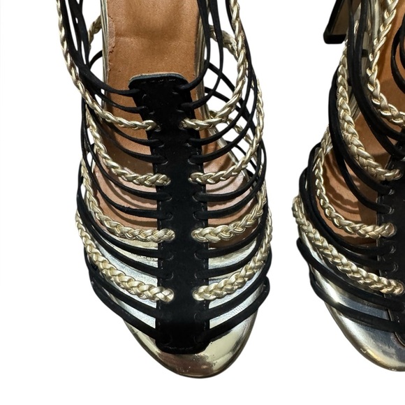 Cassia Black Gold Strappy Heels Size 4 Formal Wedding Stiletto - Picture 4 of 10